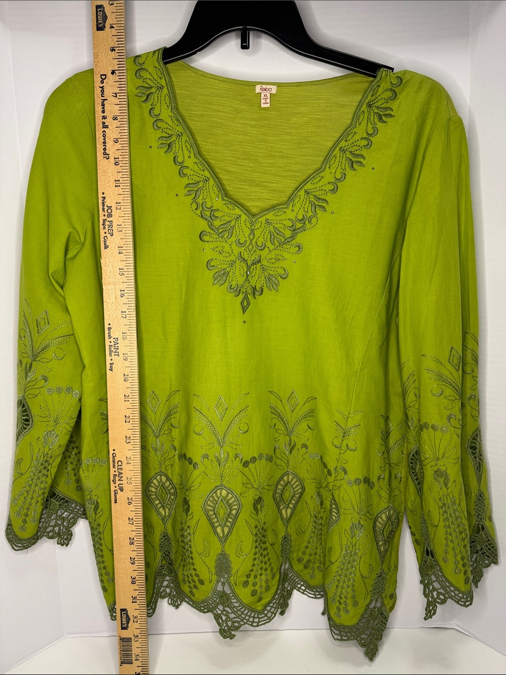 Reba Lace/Embroidered V-Neck Tunic Green - Picture 4 of 7
